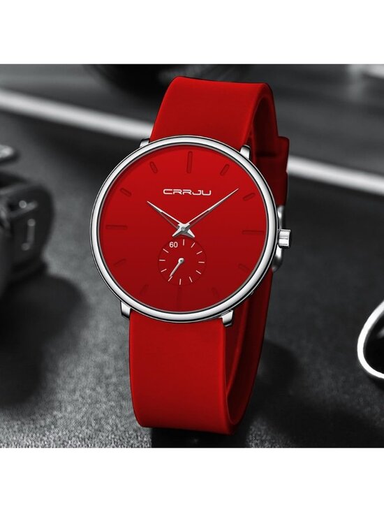 Unisex Red Casual Stylish Ultra Thin Silicone Band Waterproof Quartz Wristwatch main image 6